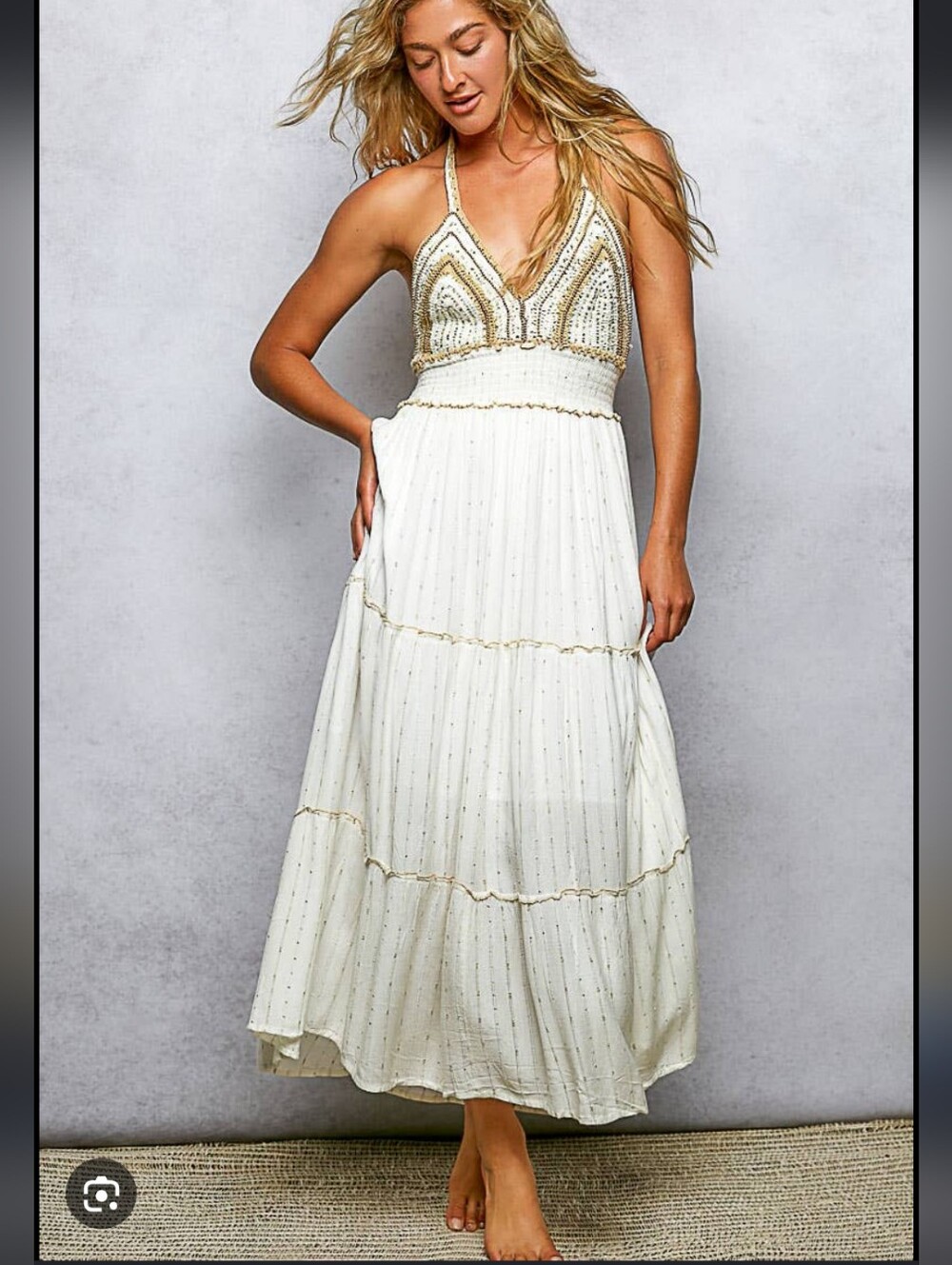 POL Ivory Halter Dress with Gold Trim